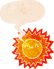 cartoon sun and speech bubble in retro textured style