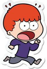 sticker of a cartoon shocked man running away