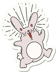 sticker of tattoo style prancing rabbit
