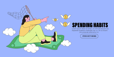 Budget planning, money managment and savings tips concept for web banner, mobile app, advertisement or article. People find different ways to earn money. Trendy vector illustration with character.