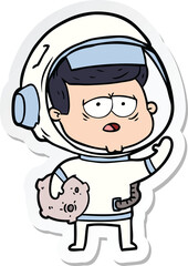 sticker of a cartoon tired astronaut