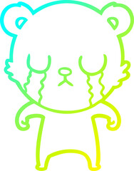 cold gradient line drawing crying cartoon bear
