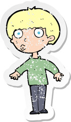 retro distressed sticker of a cartoon surprised boy