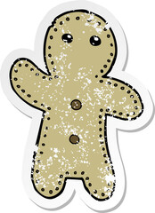 distressed sticker of a cartoon gingerbread man