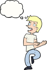 cartoon stressed out man with thought bubble