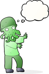 cartoon monster man with thought bubble