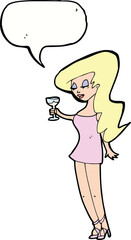 cartoon woman at party with speech bubble
