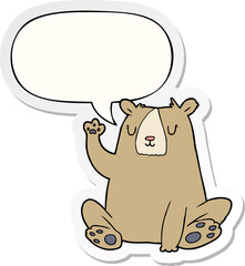 Fototapeta premium cartoon bear;waving and speech bubble sticker