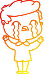 warm gradient line drawing cartoon man crying
