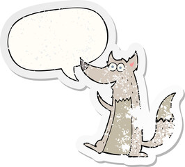 cartoon wolf and speech bubble distressed sticker