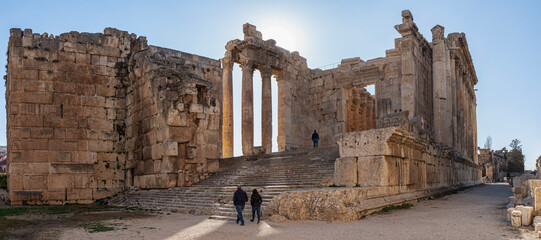 Ruins of Jupiter temple and great court of Heliopolis in Baalbek, Bekaa valley, Lebanon