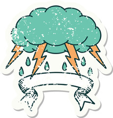 grunge sticker with banner of a storm cloud