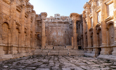 Ruins of Jupiter temple and great court of Heliopolis in Baalbek, Bekaa valley, Lebanon