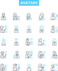 Avatars vector line icons set. Personas, Characters, Forms, Idols, Avatars, Representations, Embodiments illustration outline concept symbols and signs