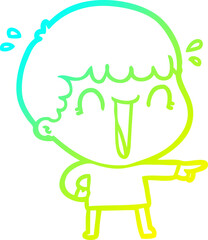 cold gradient line drawing laughing cartoon man pointing finger