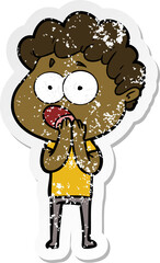 distressed sticker of a cartoon man gasping in surprise