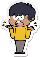 sticker of a worried cartoon boy