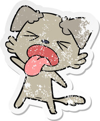 distressed sticker of a cartoon disgusted dog