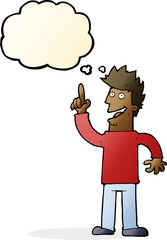 cartoon man with great new idea with thought bubble