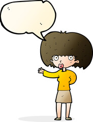 cartoon woman gesturing with speech bubble