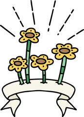 banner with tattoo style flowers growing
