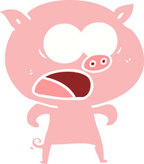 flat color style cartoon pig shouting