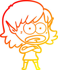 warm gradient line drawing cartoon shocked elf girl