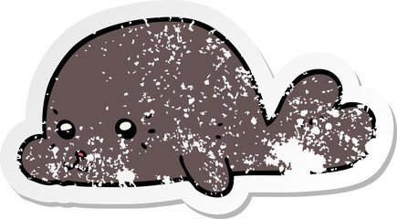 distressed sticker of a cartoon baby seal
