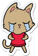 sticker of a crying cartoon cat