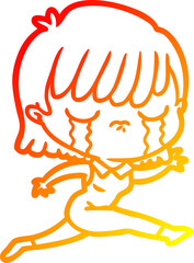 warm gradient line drawing cartoon woman crying