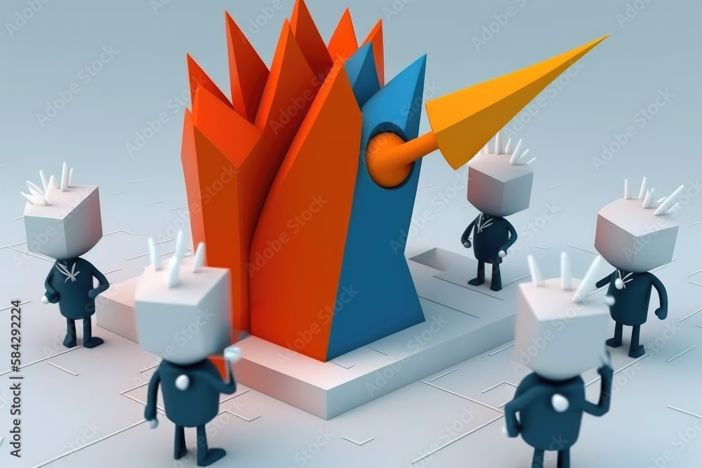 Poster 3d rendering of business people standing in front of a graph with arrows
