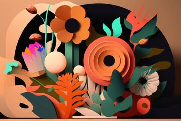 Abstract floral background with flowers, leaves and plants