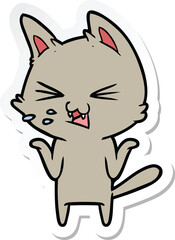 sticker of a cartoon cat hissing