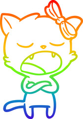 rainbow gradient line drawing annoyed cartoon cat