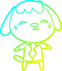cold gradient line drawing happy cartoon office worker dog