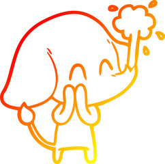 warm gradient line drawing cute cartoon elephant spouting water