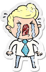 distressed sticker of a cartoon crying man