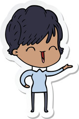 sticker of a cartoon laughing woman