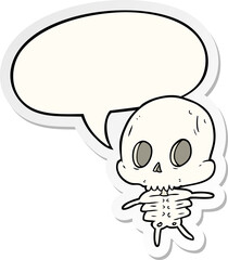 cute cartoon skeleton and speech bubble sticker