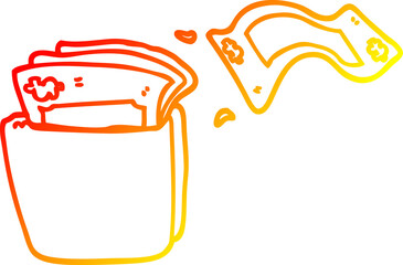 warm gradient line drawing cartoon wallet full of money