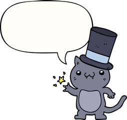 cartoon cat wearing top hat and speech bubble