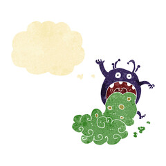 cartoon gross monster being sick with thought bubble