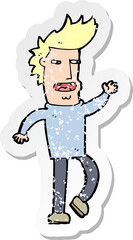 retro distressed sticker of a cartoon loudmouth man