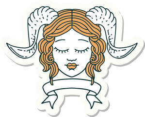 tiefling character face with scroll banner sticker