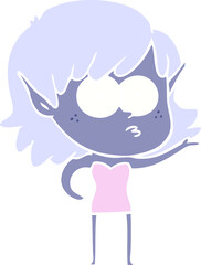 flat color style cartoon shocked elf girl