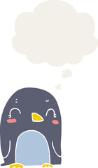 cartoon penguin and thought bubble in retro style