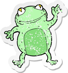 retro distressed sticker of a cartoon frog