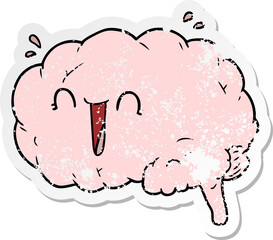 distressed sticker of a cartoon brain laughing
