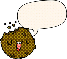 cartoon cookie and speech bubble in comic book style