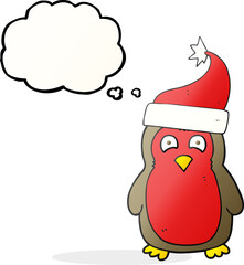 thought bubble cartoon christmas robin wearing santa hat
